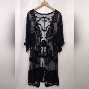 Dizzire Floral Lace Kimono Women's S Black Boho Retro 90s Y2K Beach Coastal